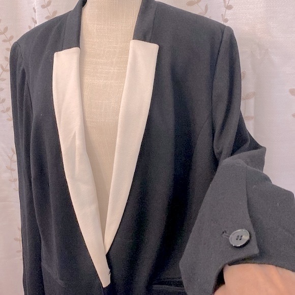 INC international concepts black & Ivory woman’s blazer fully lined knit plus - Picture 6 of 14